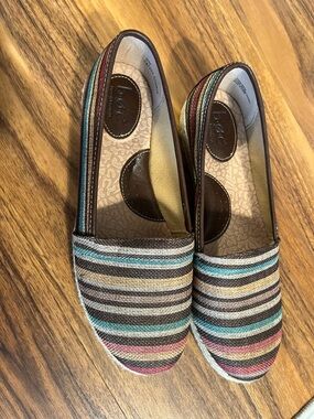 boc Multistripe Slip-On Loafers in Brown, Teal, Pink, Tan, Cream